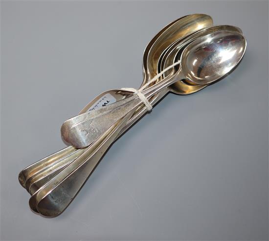 A part set of five Victorian tablespoons, London, 1859 and a pair of dessert spoons (all crested), 14oz.